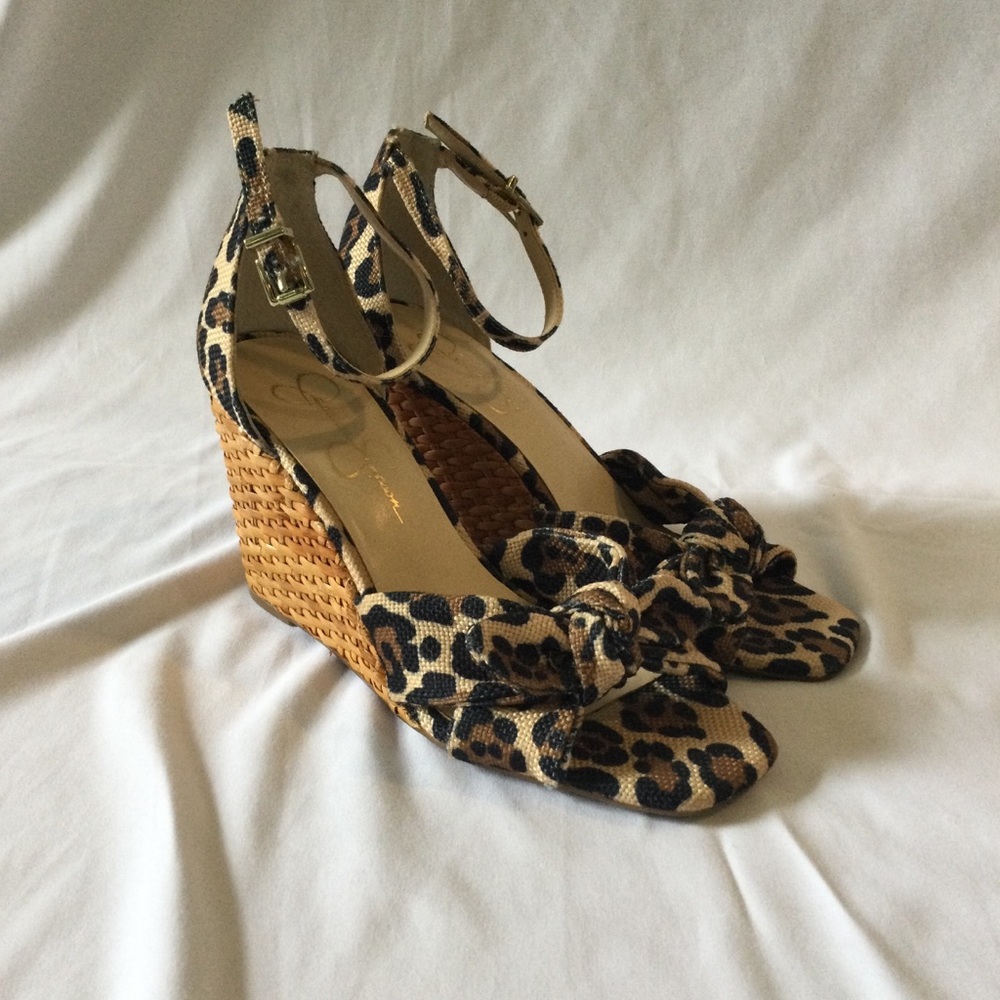 Jessica Simpson Leopard Print Wedge Sandals with Ankle Strap
